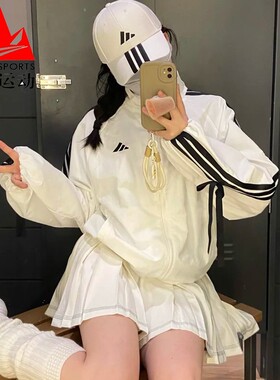 阿迪达斯女装2025春款梭织宽松蝴蝶结防水运动休闲夹克外套JY5651