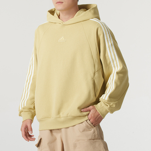 款 纯棉三条纹宽松运动休闲连帽卫衣JI6637 2024秋季 阿迪达斯情侣款