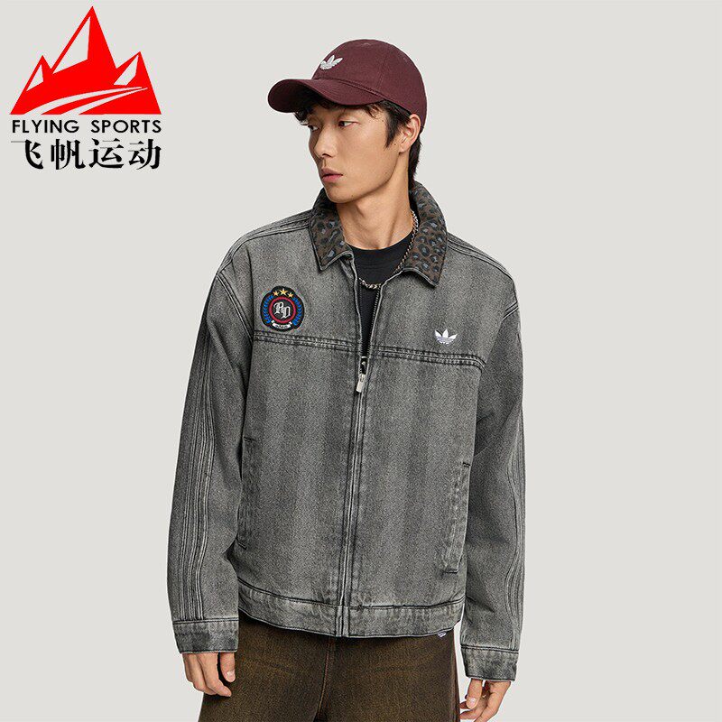阿迪达斯三叶草男女装2026冬复古宽松翻领夹棉牛仔夹克棉服KX3127