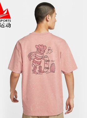 耐克男装2025秋新款印花宽松运动休闲滑板短袖T恤 HV1307-618-045