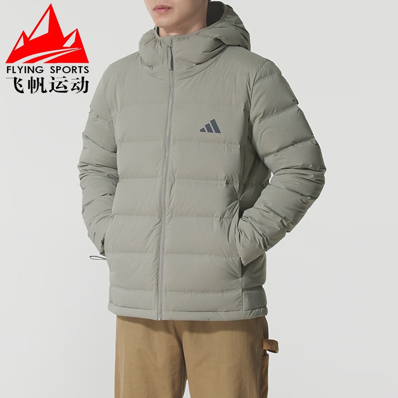 阿迪达斯男装2025冬季新款运动训练舒适保暖连帽羽绒服外套KH3992
