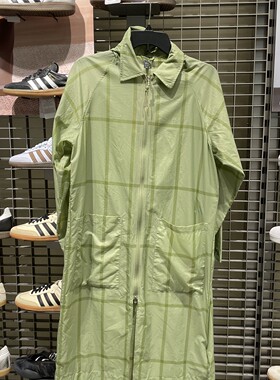 阿迪达斯三叶草女装2026夏季轻薄格子翻领连帽休闲运动外套KV9223