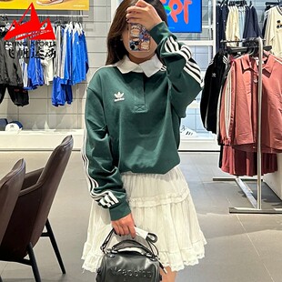 阿迪达斯三叶草男2024冬季新款经典三条纹POLO衫T恤套头衫 IZ2468