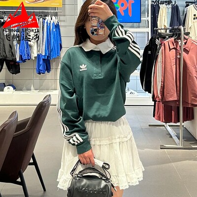 阿迪达斯三叶草男2024冬季新款经典三条纹POLO衫T恤套头衫 IZ2468