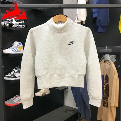 耐克女装2025冬季宽松纯色针织半高领休闲运动套头卫衣HV2797-013