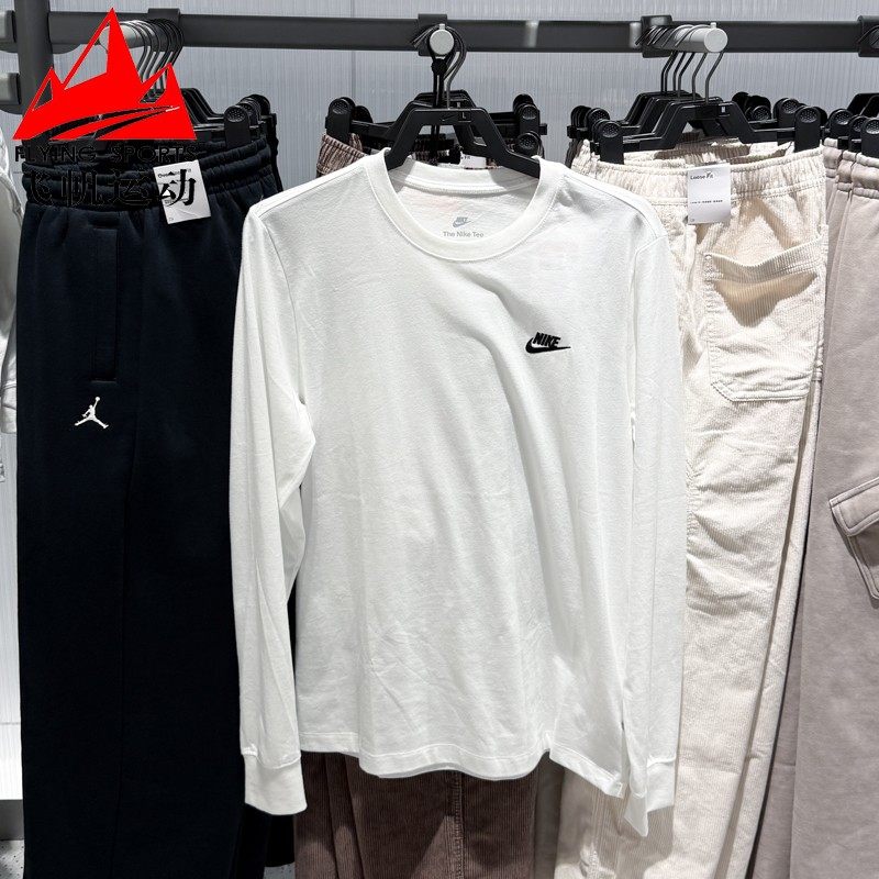 NIKE耐克男装2025冬经典刺绣NIKE标志纯棉针织长袖T恤 AR5194-100