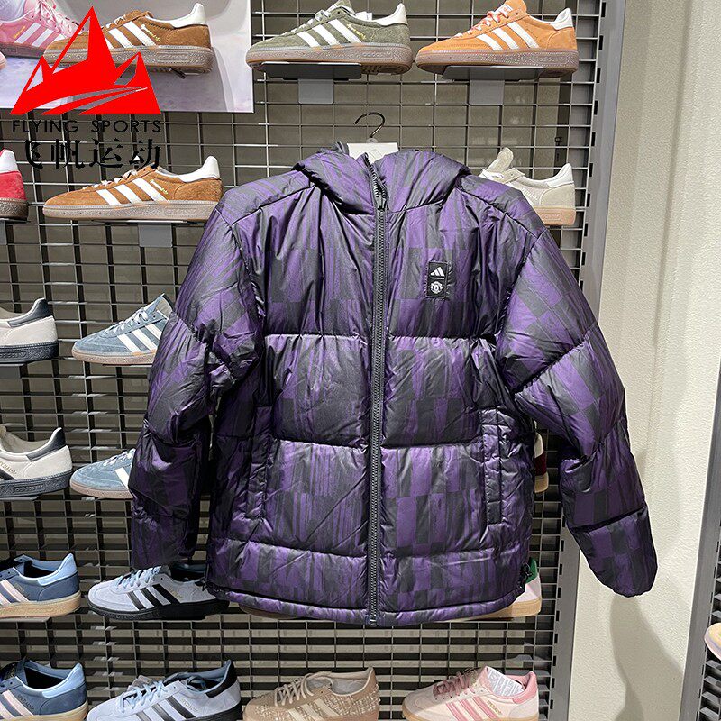 阿迪达斯羽绒服男2025冬季曼联足球宽松双面穿休闲运动外套JN2890