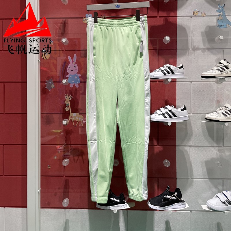 复古侧边排扣直筒宽松运动长裤