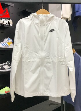 耐克女子2025秋季款宽松梭织透气防晒休闲连帽夹克外套DM6180-100