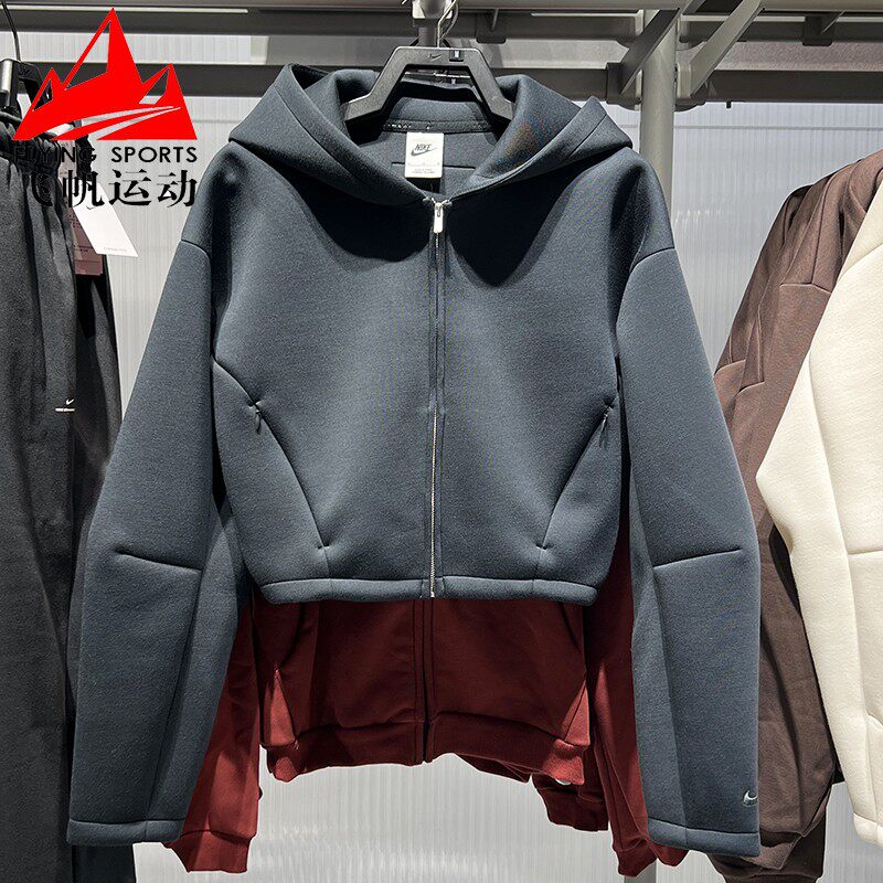 耐克女装外套2025冬季款针织宽松短款运动休闲连帽夹克HV2077-010