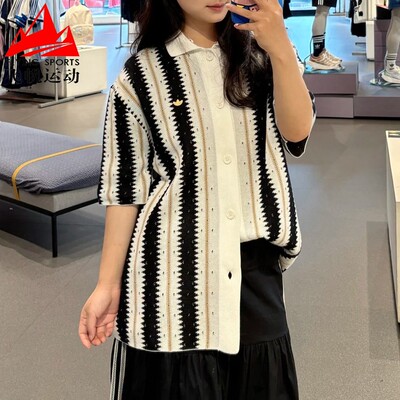 阿迪达斯三叶草男装2025秋季网眼针织宽松度假风衬衫 KE5833 5834