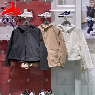 阿迪达斯女子2025春新款保暖加绒休闲宽松连帽运动夹克外套JM4318