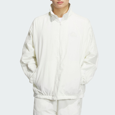 阿迪达斯男女外套2024秋三条纹梭织防泼水宽松立领运动夹克JI6647