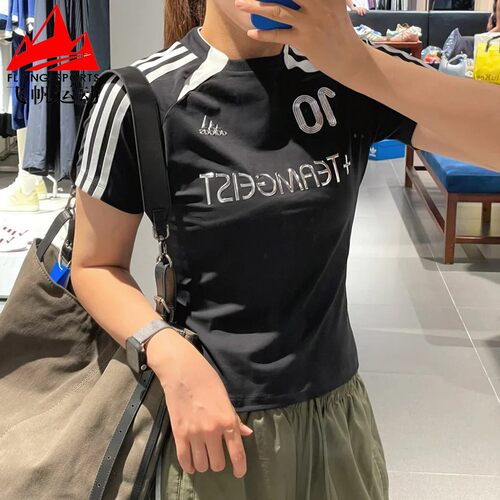 阿迪达斯女装2025秋复古足球风修身运动短袖球衣T恤KE9812 KE9811