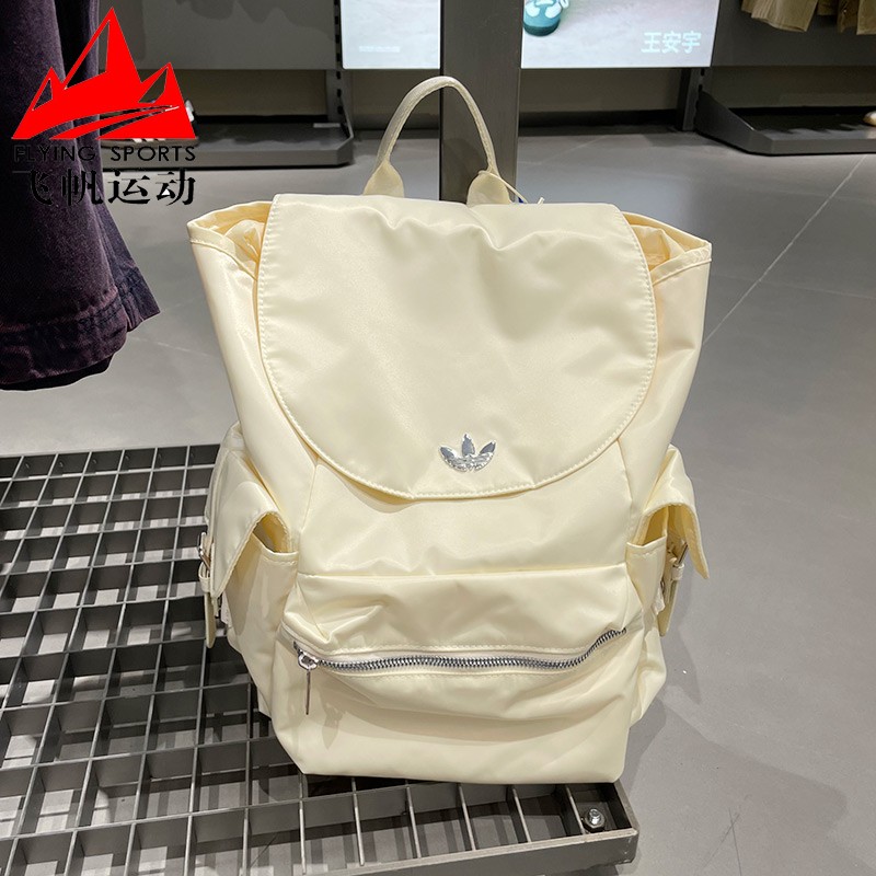 阿迪达斯三叶草女包2025秋新款翻盖拉绳百搭时尚轻便双肩包KC2760