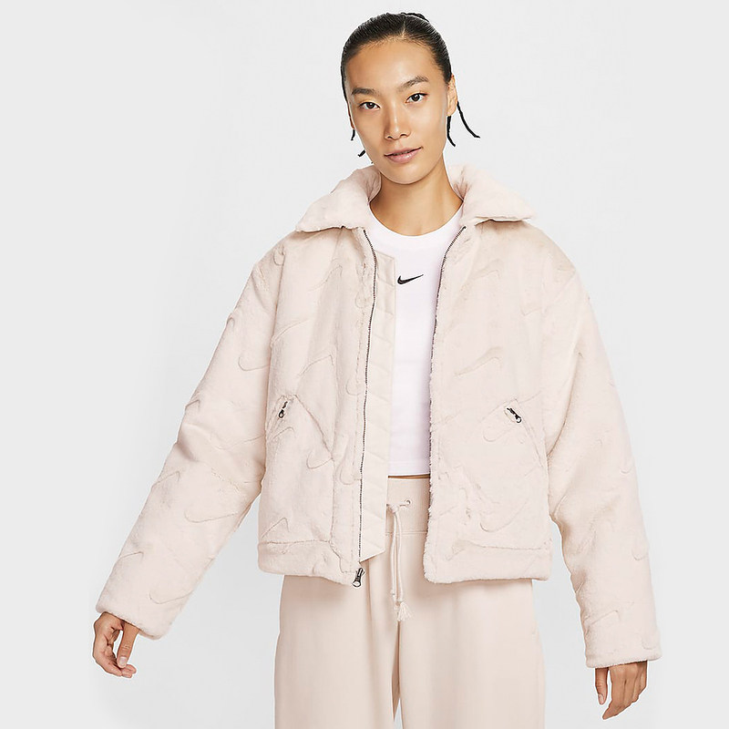 NIKE耐克女装2024冬新款人造皮草短款运动夹克棉服外套FV8020-104