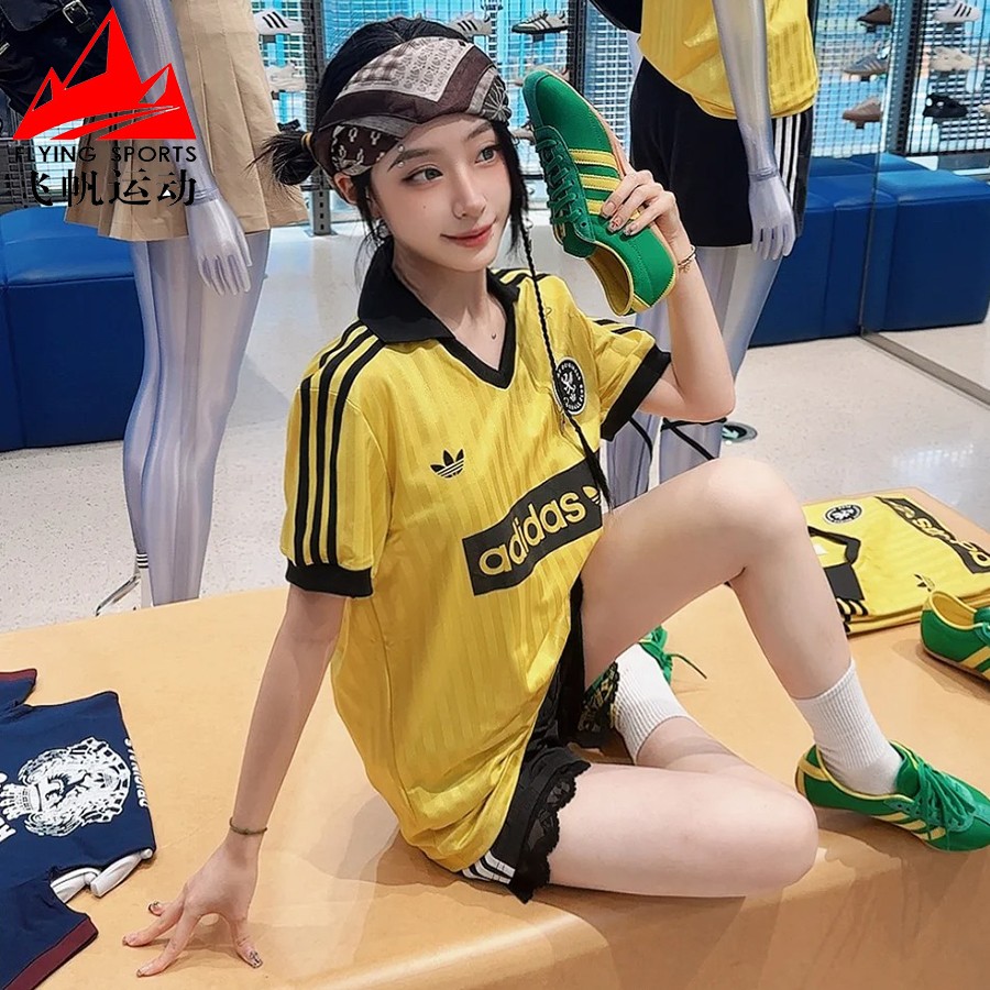 阿迪达斯三叶草女装2025秋季复古足球风运动短袖POLO衫球衣JY3544