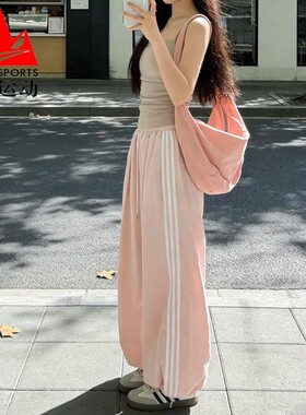 宋雨琦同款阿迪达斯三叶草女裤2026夏三条纹宽松束脚运动裤KY5053