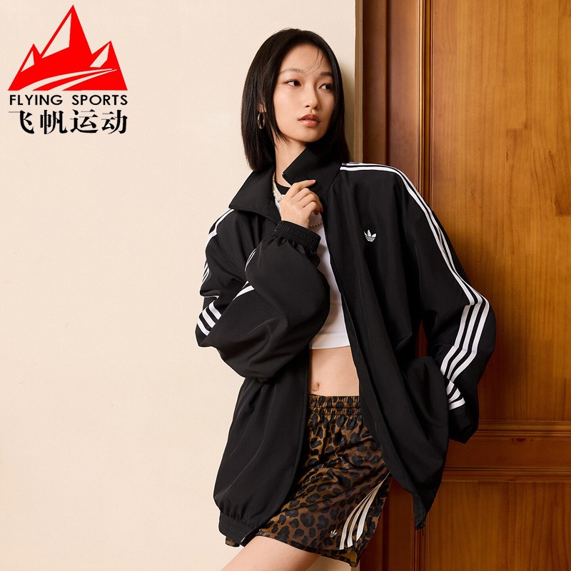 阿迪达斯三叶草女装2026春梭织宽松三条纹运动翻领夹克外套KD2894图片