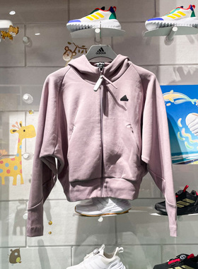 阿迪达斯女装2024春宽松连帽针织休闲运动夹克外套 IN5128 IS3934
