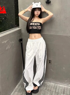 阿迪达斯扭扭裤女2025秋梭织三条纹宽松百搭休闲运动香蕉裤KB5223