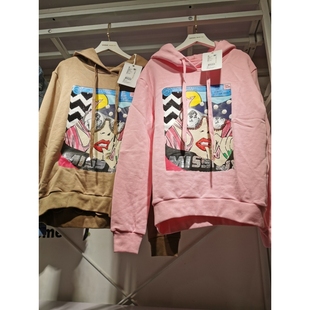 特693PJ5070000 钻饰亮片印花连帽宽松套头卫衣女潮 2019新款 秋季