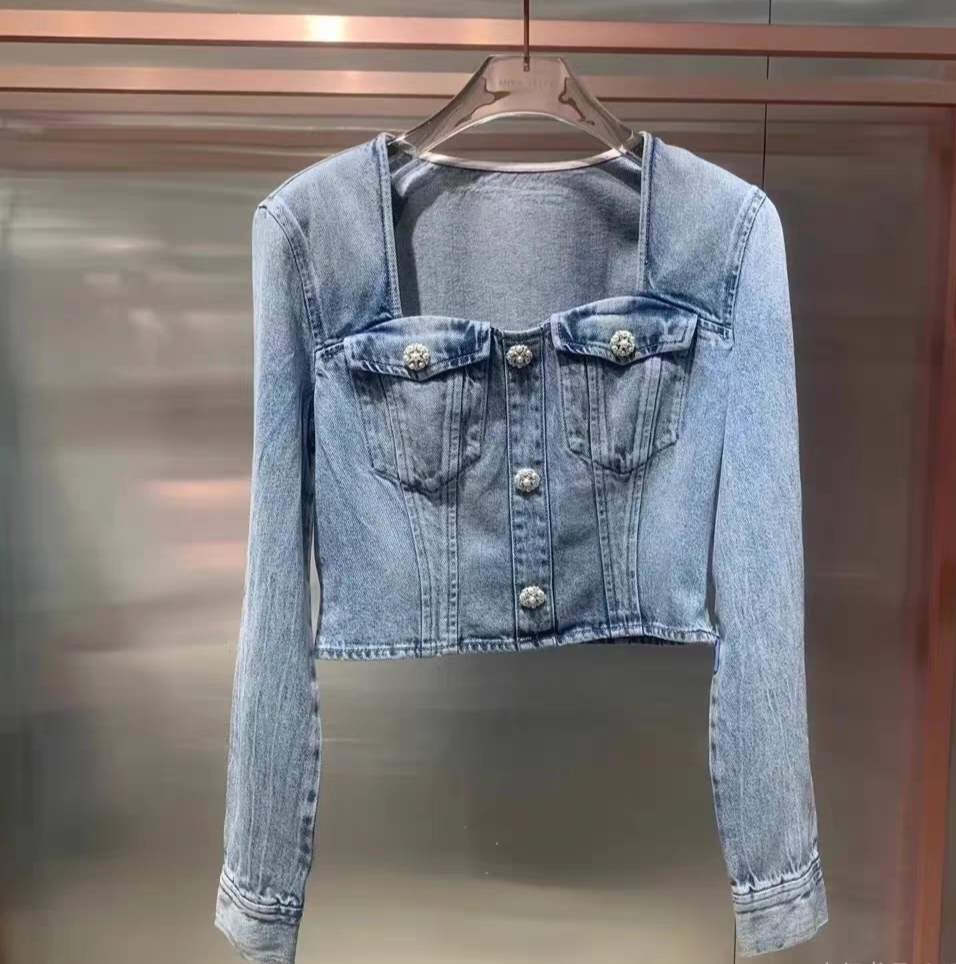 专柜直发春季新款牛仔衬衫长袖短款通勤6T1XJ0330000