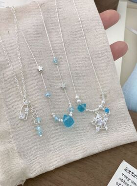 海蓝清新气质高级感星月漂流瓶吊坠锁骨链女小众设计感海洋风项链