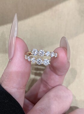 新款双轨交叉排钻戒指女时尚百搭气质轻奢简约设计活口可调节指环