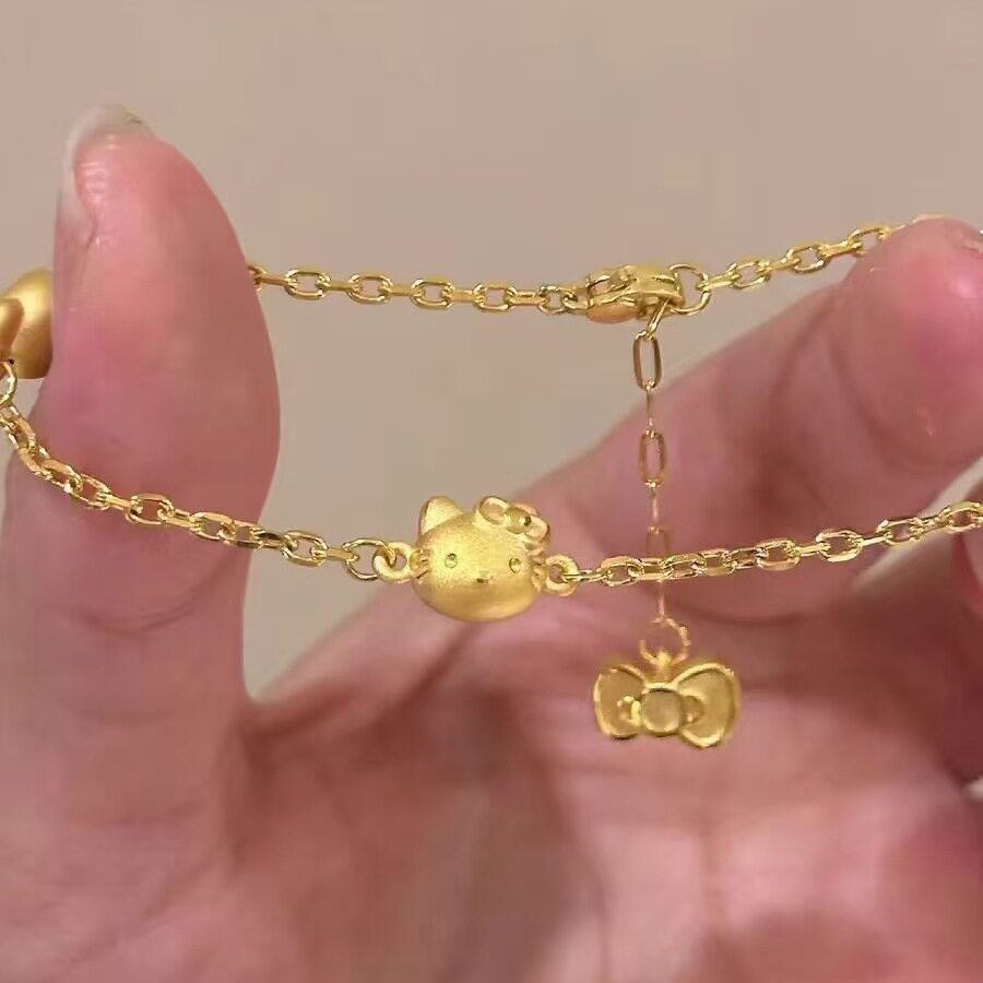 金店同款凯蒂猫手链女式小众新款甜美蝴蝶结KT猫可爱首饰品链条