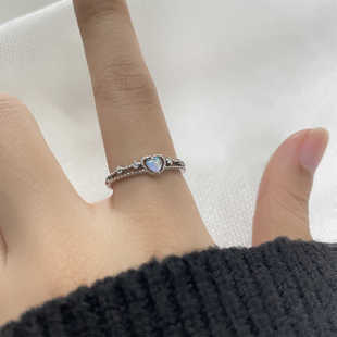 月光石爱心戒指气质法式开口食指戒精致感小碎钻双层锆石心形指环