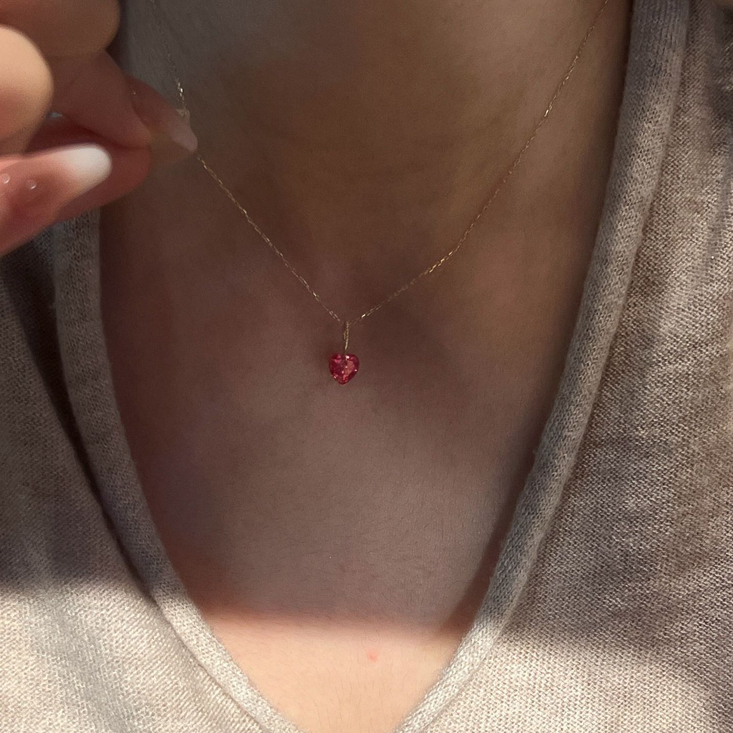 红色锆石心形项链女日韩ins潮气质轻奢高级设计感爱心吊坠锁骨链