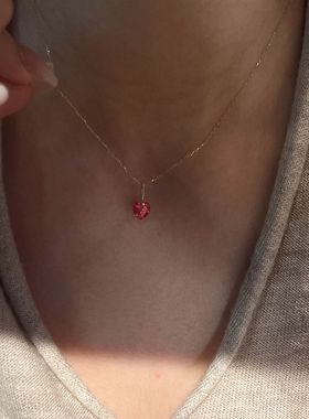 红色锆石心形项链女日韩ins潮气质轻奢高级设计感爱心吊坠锁骨链