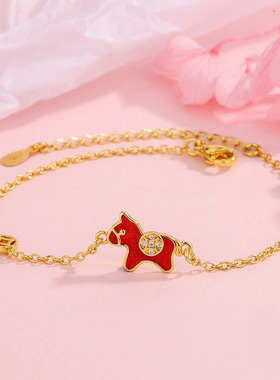 环保材质清新甜美马上有钱手链新中式国潮本命年生肖马年手饰