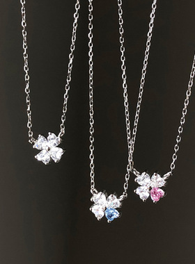 闪钻锆石心形四叶草吊坠项链小众女ins风锁骨链轻奢感新款饰品