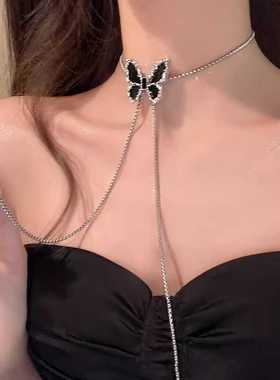溺与花色~可抽拉蝴蝶项链女轻奢小众choker项圈锁骨脖颈链配饰潮