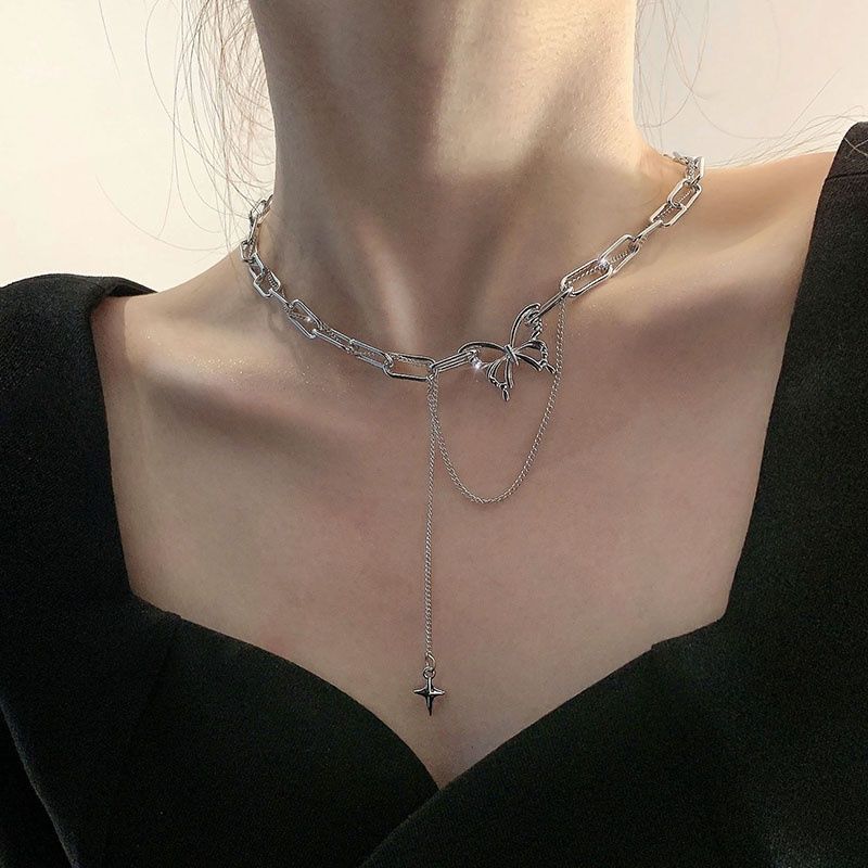 韩版ins潮叠戴蝴蝶项链女百搭个性小众设计高级感网红嘻哈锁骨链