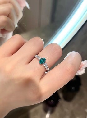 新款帕拉伊巴绿钻戒指女钻石奢华精致感小众设计带钻百搭指环夏季