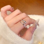 新款 闪锆缠绕小银蛇开口戒高级感轻奢小众戒指女食指戒指环