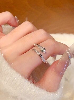 新款闪锆缠绕小银蛇开口戒高级感轻奢小众戒指女食指戒指环