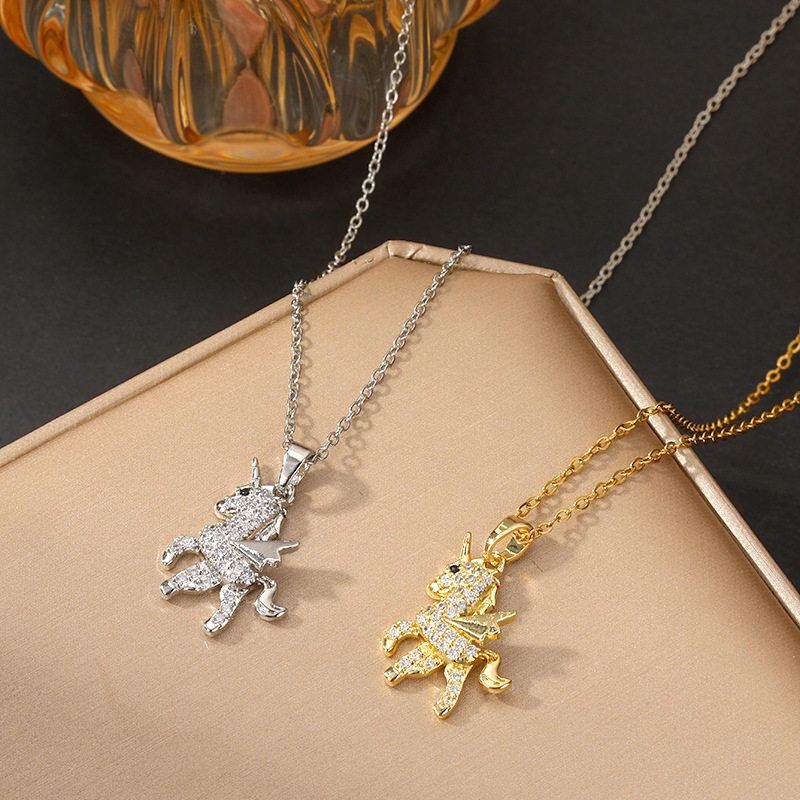 项链女网红小马独角兽锆石小众日韩风新款设计感吊坠气质钛钢项链,饰品/流行首饰/时尚饰品新,项链,淘宝优惠券,粉丝福利购,淘宝优惠卷