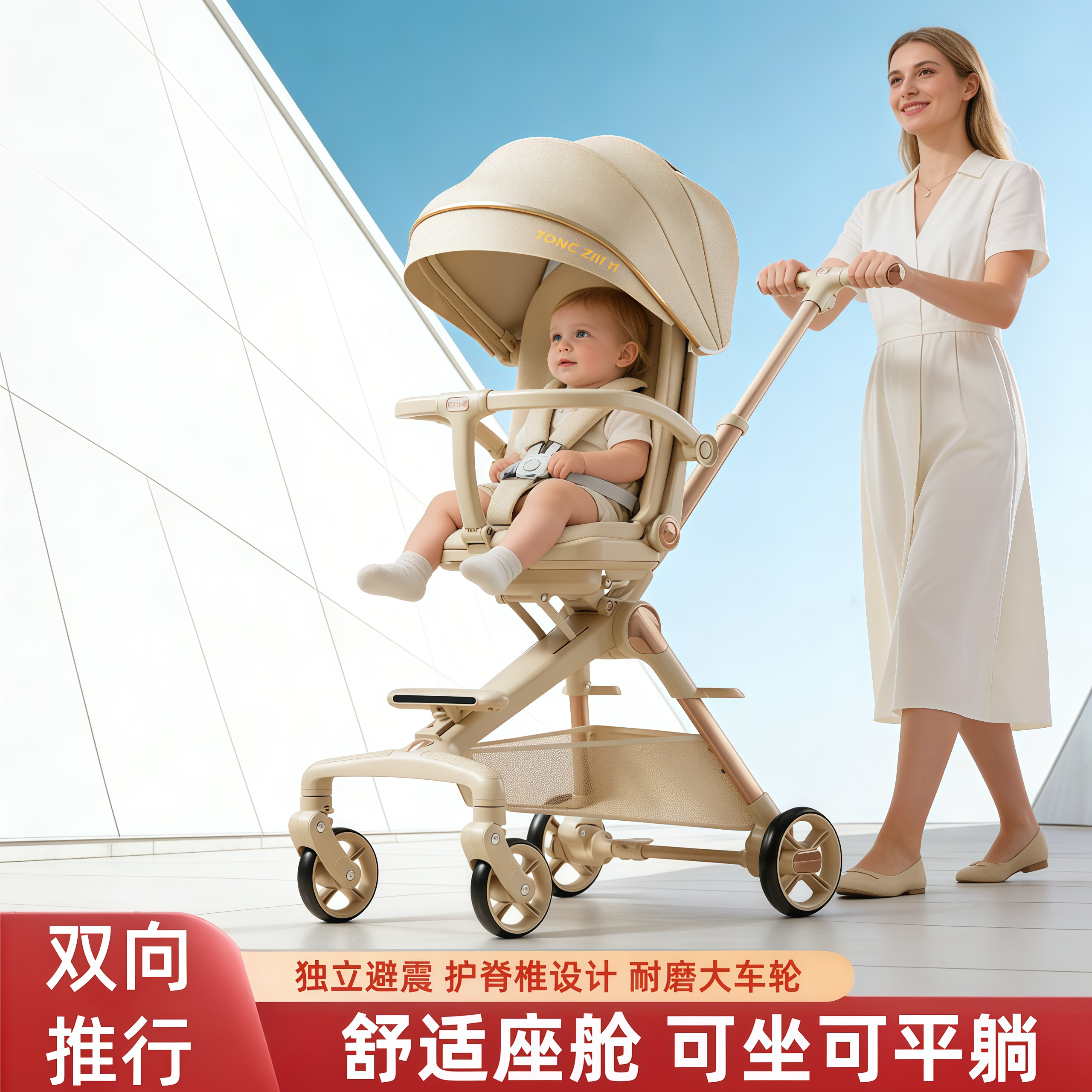 婴儿车推车可坐可躺0到3岁6岁宝宝遛娃神器轻便双向一键折叠溜娃