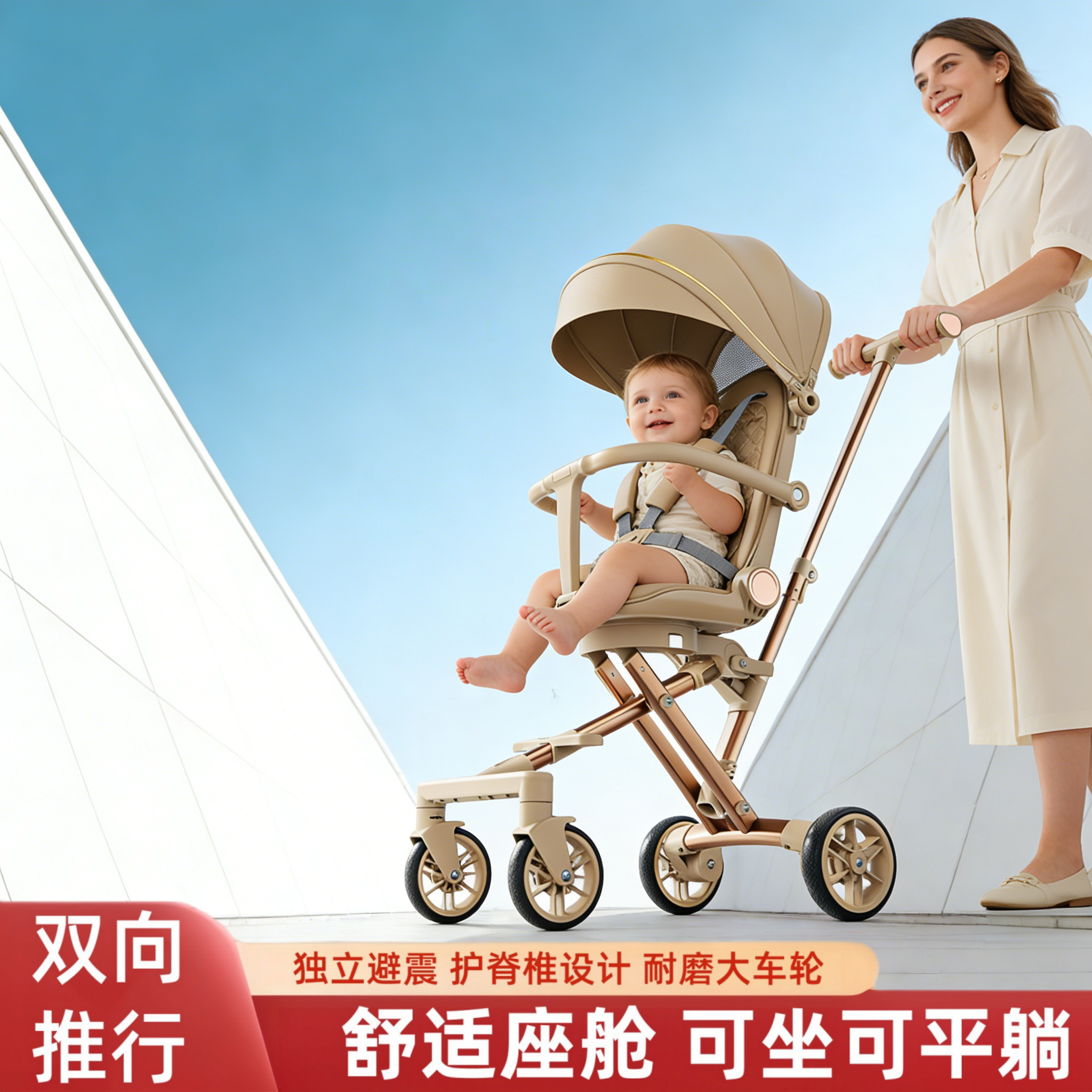 婴儿车推车可坐可躺0到3岁6岁儿童溜娃神器手推车高景观一键折叠