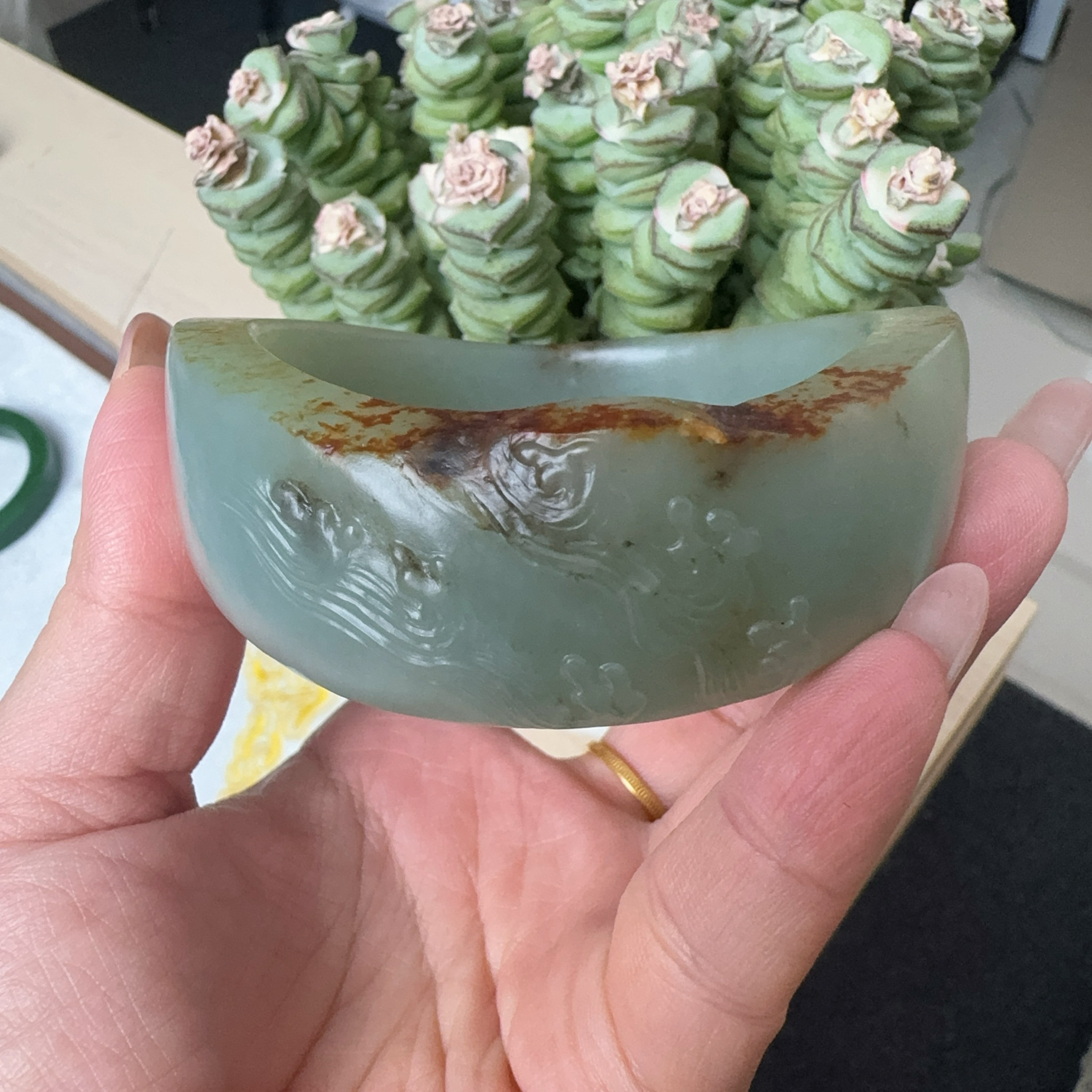 新疆和田玉蓝翠籽橘红皮带洒金皮壳籽料手镯油润细腻
