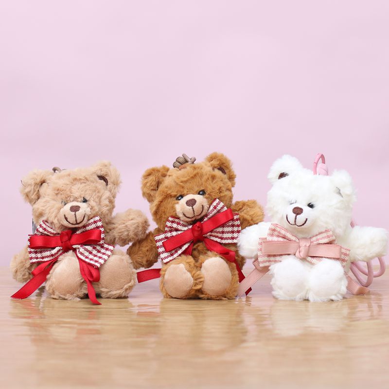 圣诞节小熊礼物蝴蝶结小熊挂件可爱毛绒玩具公仔包包挂饰钥匙扣
