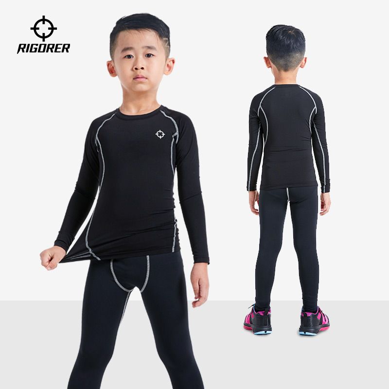 准者儿童套装紧身衣健身裤训练服2025秋冬新款透气速干服运动加绒