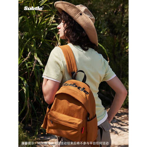 SUBTLE户外双肩包木檐防水尼龙通勤背包男女轻便旅行书包简约