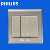 飞利浦开关插座面板Q8系列香槟金带荧光三位三开双控开关86型墙壁