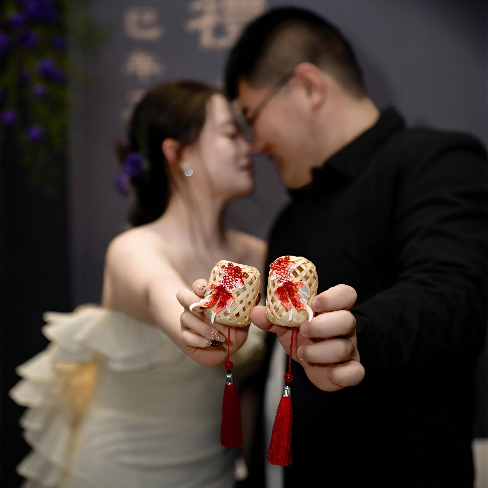 竹编锦鲤逐瑞中秋节灯笼节日场景布置装饰迷你入户门流苏挂件礼物