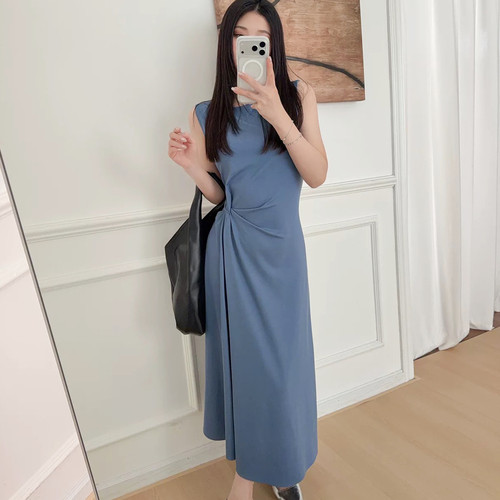 Fen 法式高级简约气质优雅通勤连衣裙纯色无袖修身显瘦温柔风长裙